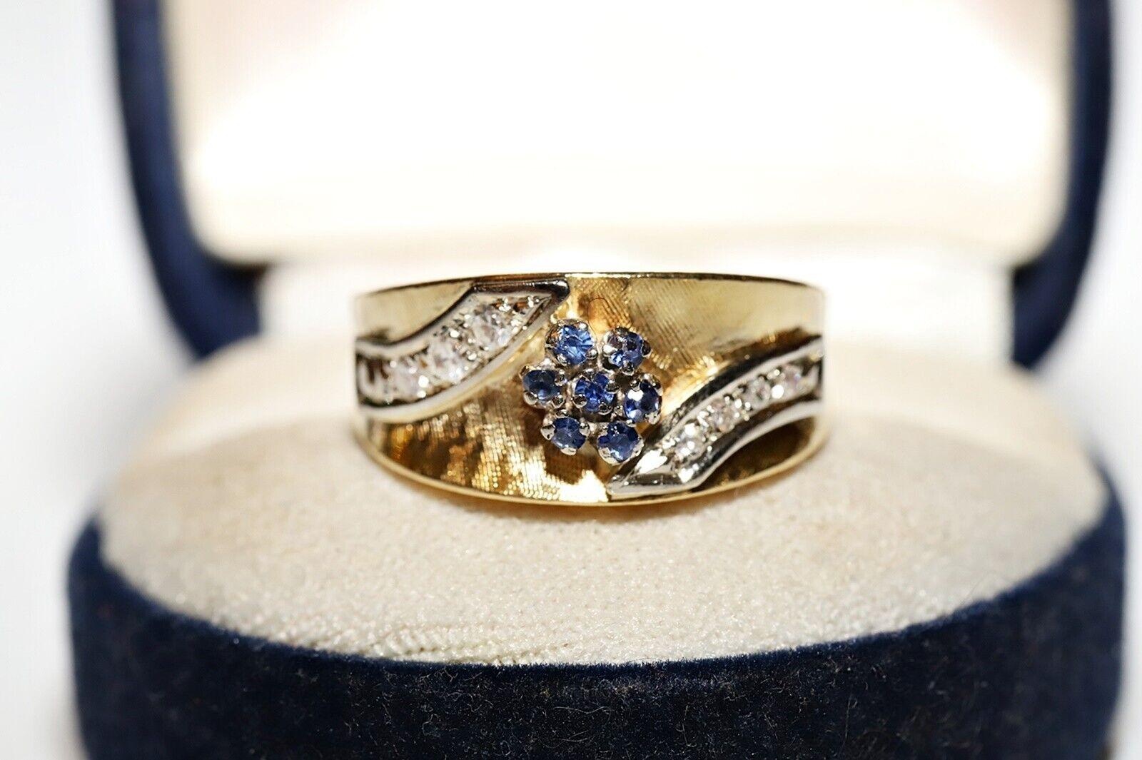 Vintage Circa 1980er Jahre 18k Gold Natürlicher Diamant und Saphir Dekorierter Ring im Angebot 6