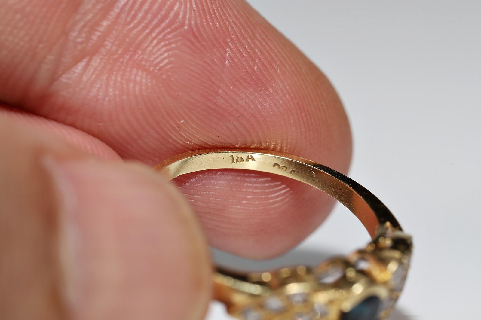 Vintage Circa 1980er Jahre 18k Gold Natürlicher Diamant und Saphir Dekorierter Ring im Angebot 6