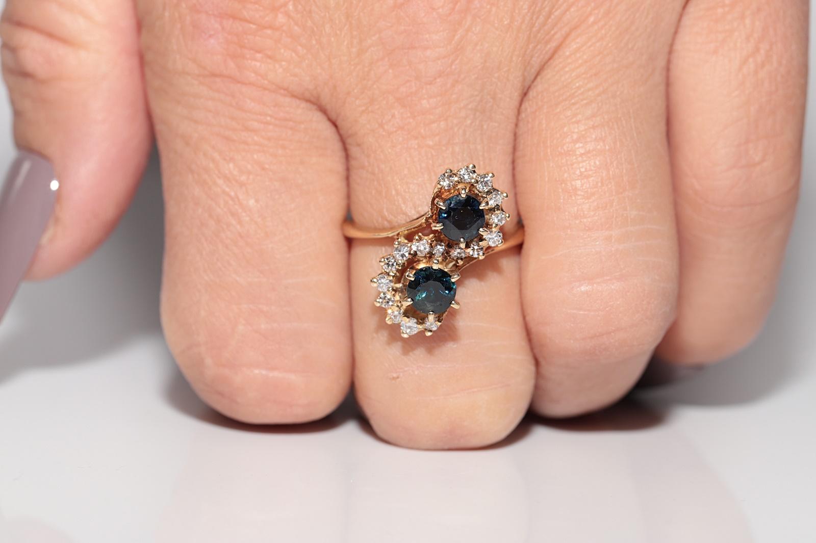 Vintage Circa 1980er Jahre 18k Gold Natürlicher Diamant und Saphir Dekorierter Ring im Angebot 8