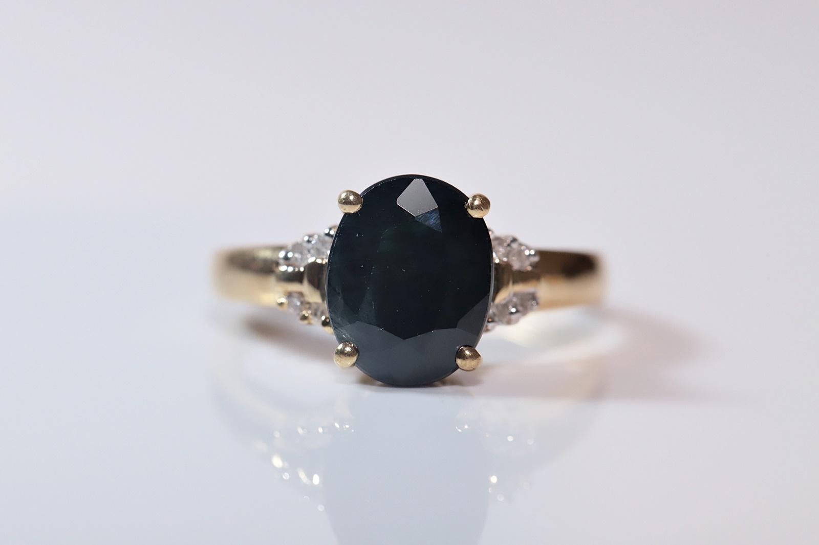 In very good condition.
Total weight is 3.3 grams.
Totally is diamond 0.14 ct.
The diamond is has H color and s1-s2 clarity.
Totally is sapphire about 2 ct.
Ring size is US 6.57 
We can make any size.
Box is not included.
Please contact for any