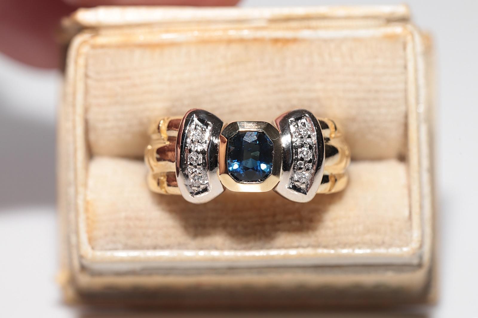 In very good condition.
Total weight is 5.9 grams.
Totally is diamond 0.10 ct.
The diamond is has H color and vs-s1 clarity.
Totally is sapphire 0.62 ct.
Ring size is US 5.2
We can make any size.
Box is not included.
Please contact for any questions.