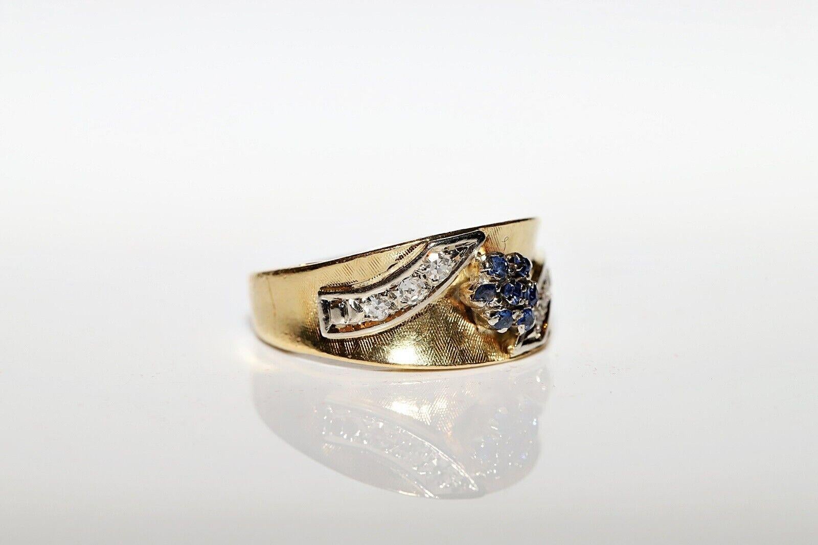 Vintage Circa 1980er Jahre 18k Gold Natürlicher Diamant und Saphir Dekorierter Ring (Retro) im Angebot