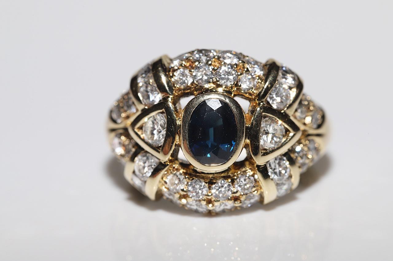 Vintage Circa 1980er Jahre 18k Gold Natürlicher Diamant und Saphir Dekorierter Ring (Retro) im Angebot