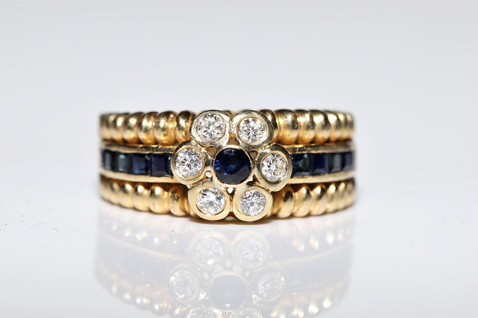 Vintage Circa 1980er Jahre 18k Gold Natürlicher Diamant und Saphir Dekorierter Ring (Brillantschliff) im Angebot