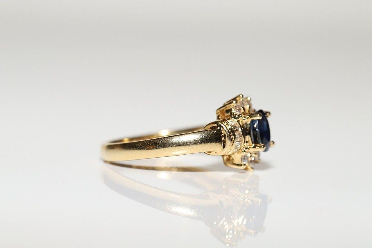 Vintage Circa 1980er Jahre 18k Gold Natürlicher Diamant und Saphir Dekorierter Ring (Brillantschliff) im Angebot