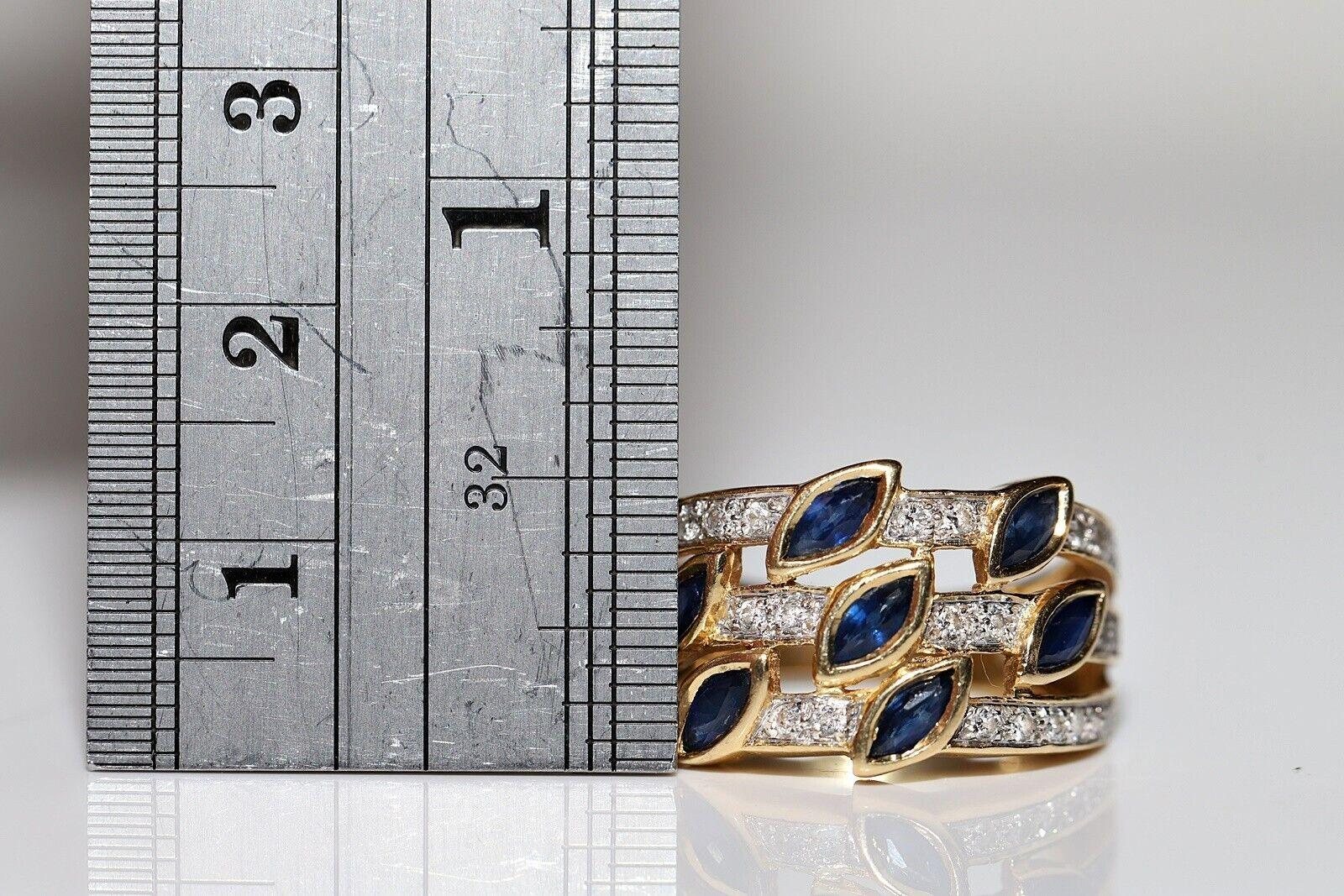 Brilliant Cut Vintage Circa 1980s 18k Gold Natural Diamond And Sapphire Decorated Ring For Sale