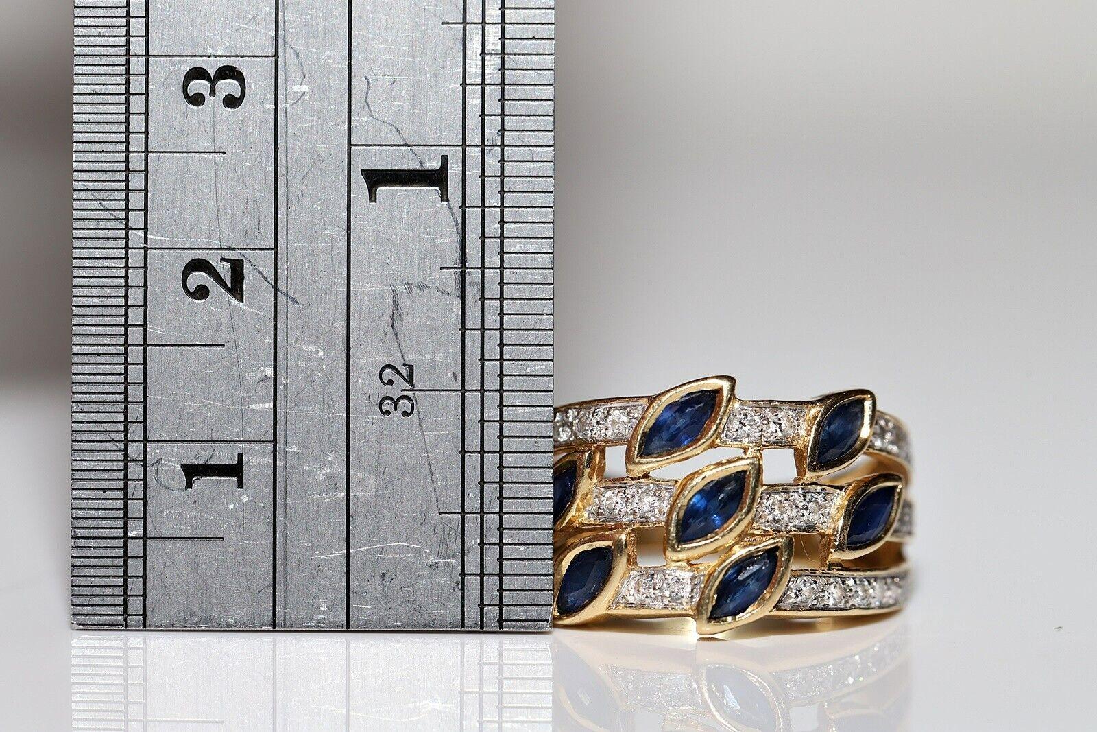 Vintage Circa 1980er Jahre 18k Gold Natürlicher Diamant und Saphir Dekorierter Ring (Brillantschliff) im Angebot