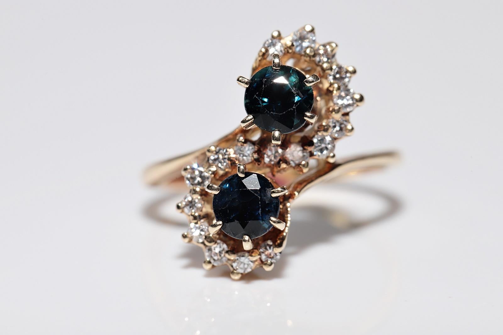 Vintage Circa 1980er Jahre 18k Gold Natürlicher Diamant und Saphir Dekorierter Ring (Einfacher Schliff) im Angebot