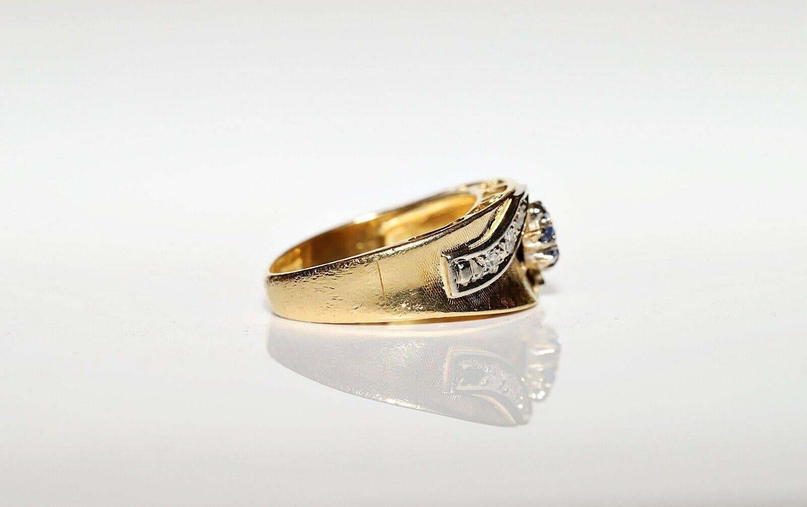 Vintage Circa 1980er Jahre 18k Gold Natürlicher Diamant und Saphir Dekorierter Ring (Brillantschliff) im Angebot
