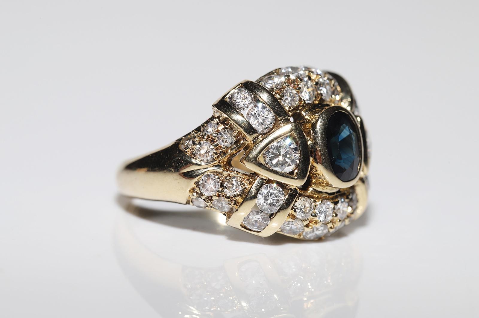 Vintage Circa 1980er Jahre 18k Gold Natürlicher Diamant und Saphir Dekorierter Ring (Brillantschliff)