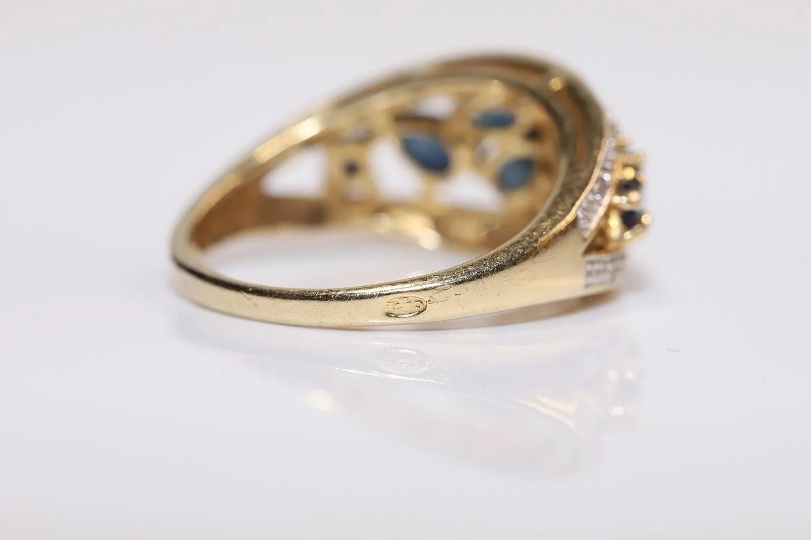 Vintage Circa 1980s 18k Gold Natural Diamond And Sapphire Decorated Ring  In Good Condition For Sale In Fatih/İstanbul, 34