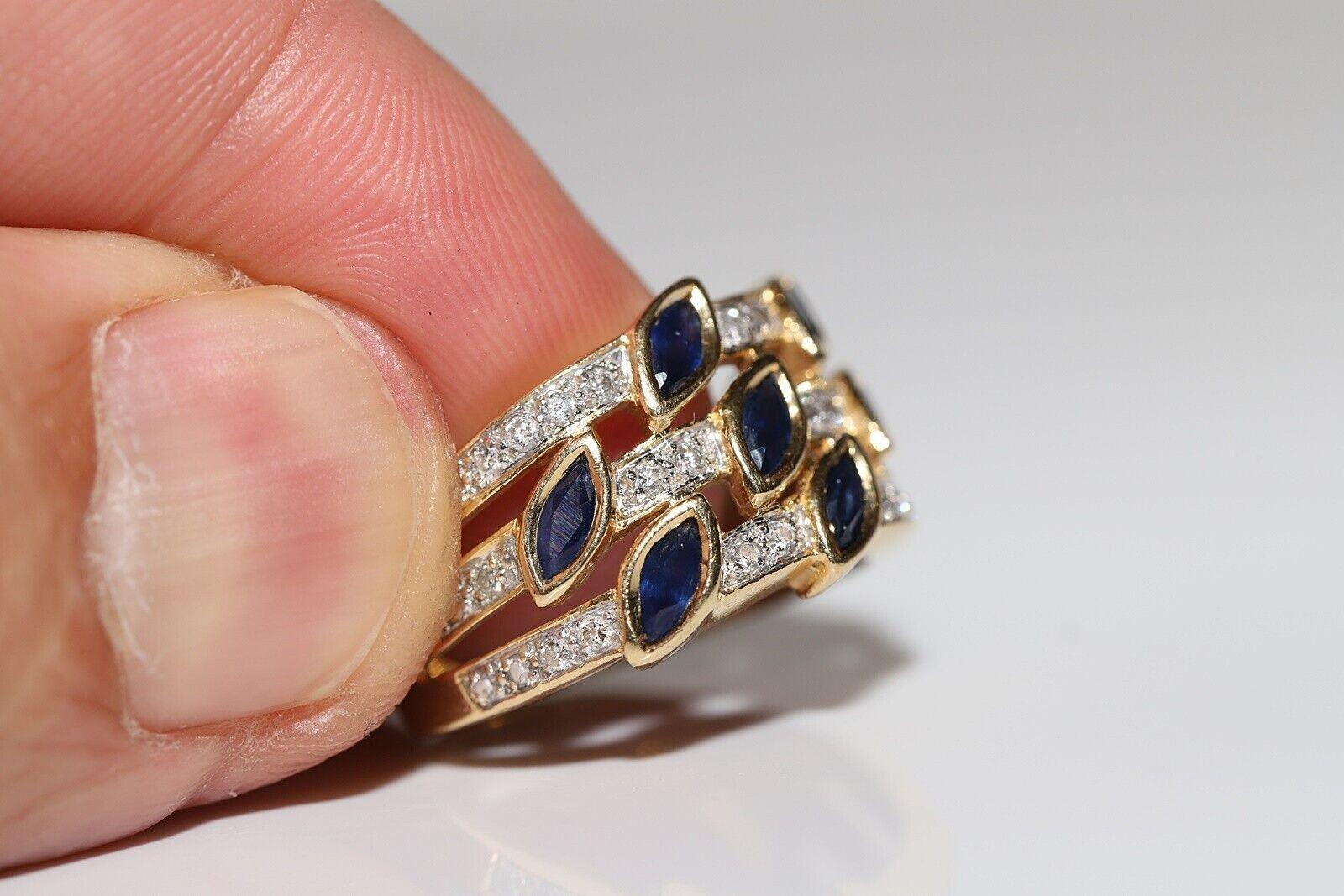 Vintage Circa 1980s 18k Gold Natural Diamond And Sapphire Decorated Ring In Good Condition For Sale In Fatih/İstanbul, 34