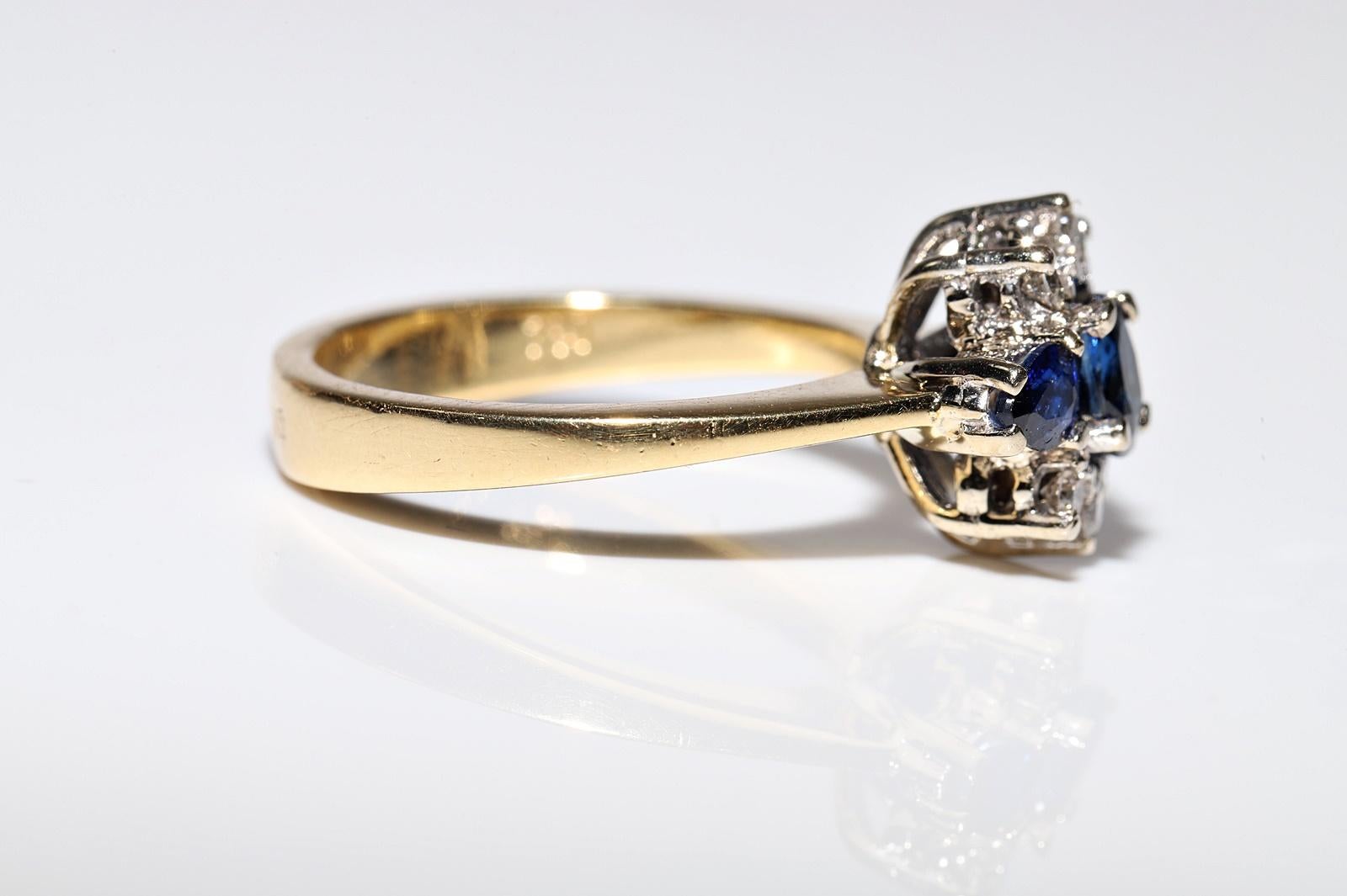 Vintage Circa 1980s 18k Gold Natural Diamond And Sapphire Decorated Ring In Good Condition For Sale In Fatih/İstanbul, 34