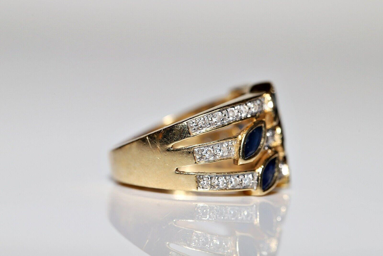 Women's Vintage Circa 1980s 18k Gold Natural Diamond And Sapphire Decorated Ring For Sale