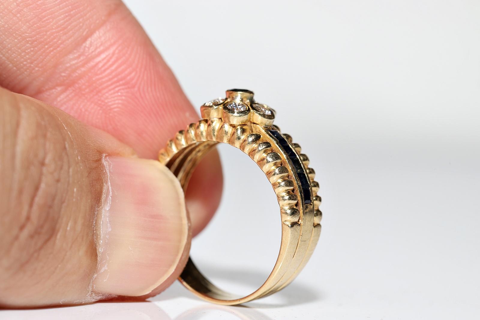 Vintage Circa 1980er Jahre 18k Gold Natürlicher Diamant und Saphir Dekorierter Ring im Angebot 1