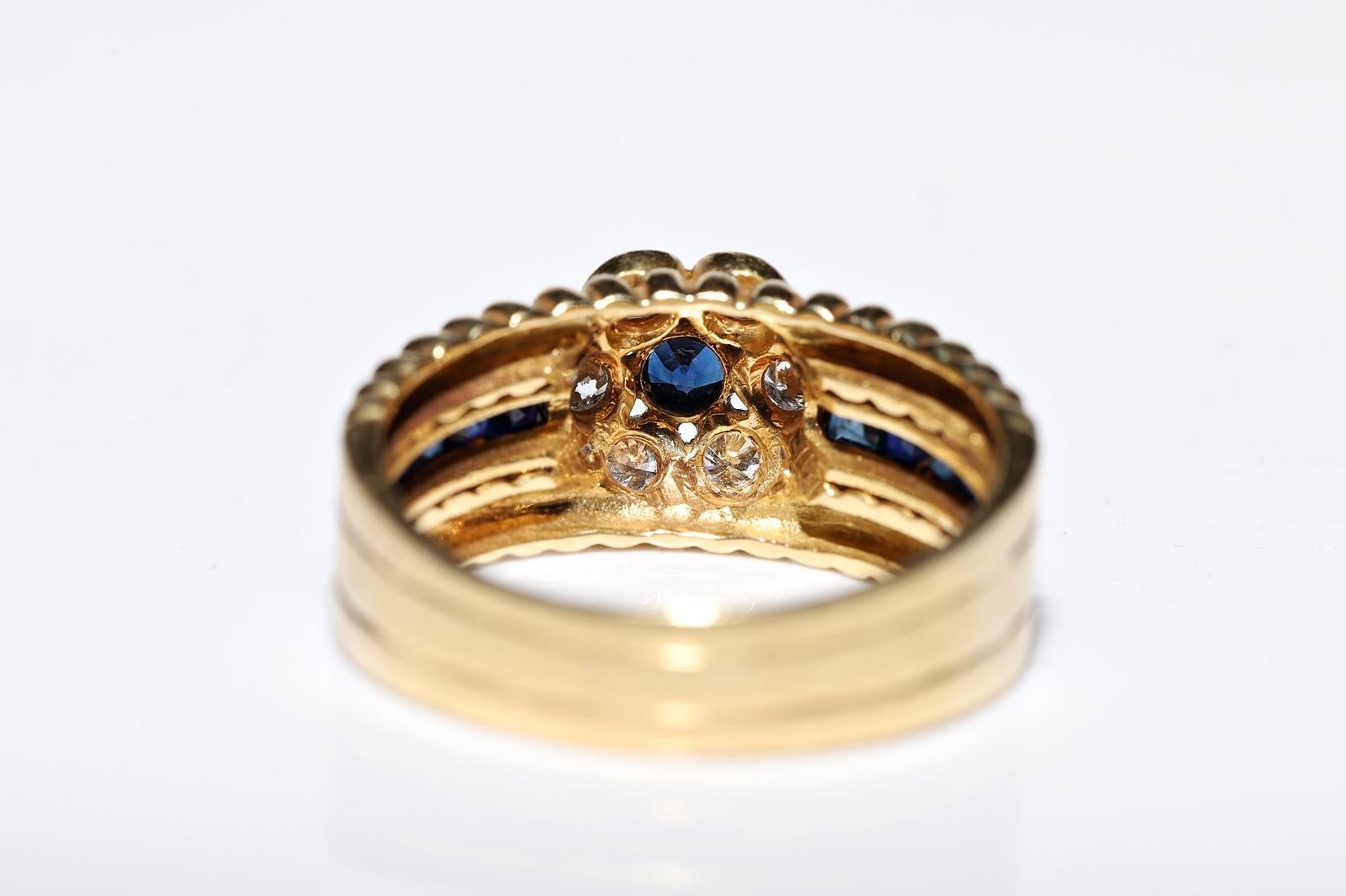 Vintage Circa 1980er Jahre 18k Gold Natürlicher Diamant und Saphir Dekorierter Ring im Angebot 2