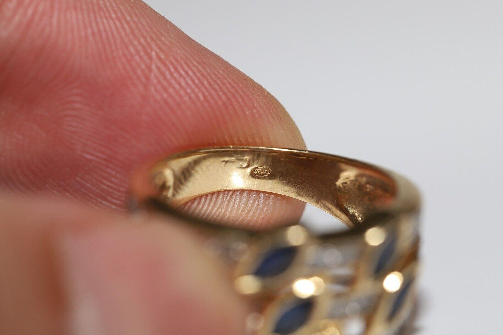 Vintage Circa 1980er Jahre 18k Gold Natürlicher Diamant und Saphir Dekorierter Ring im Angebot 2