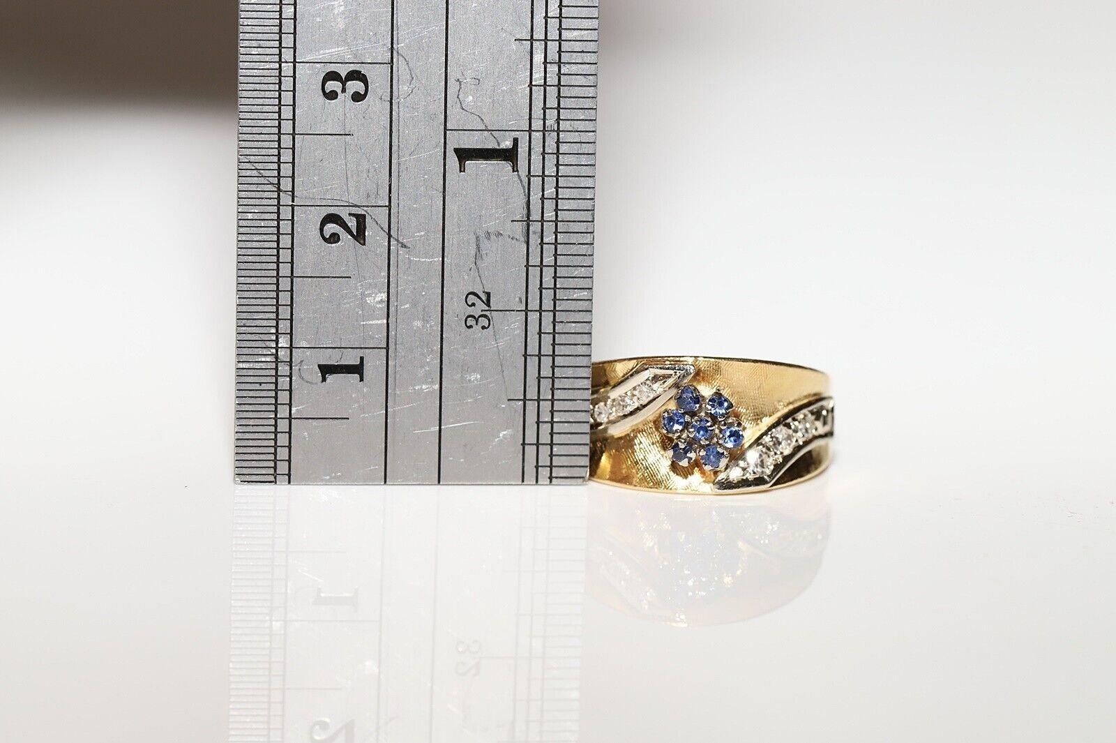 Vintage Circa 1980er Jahre 18k Gold Natürlicher Diamant und Saphir Dekorierter Ring im Angebot 2