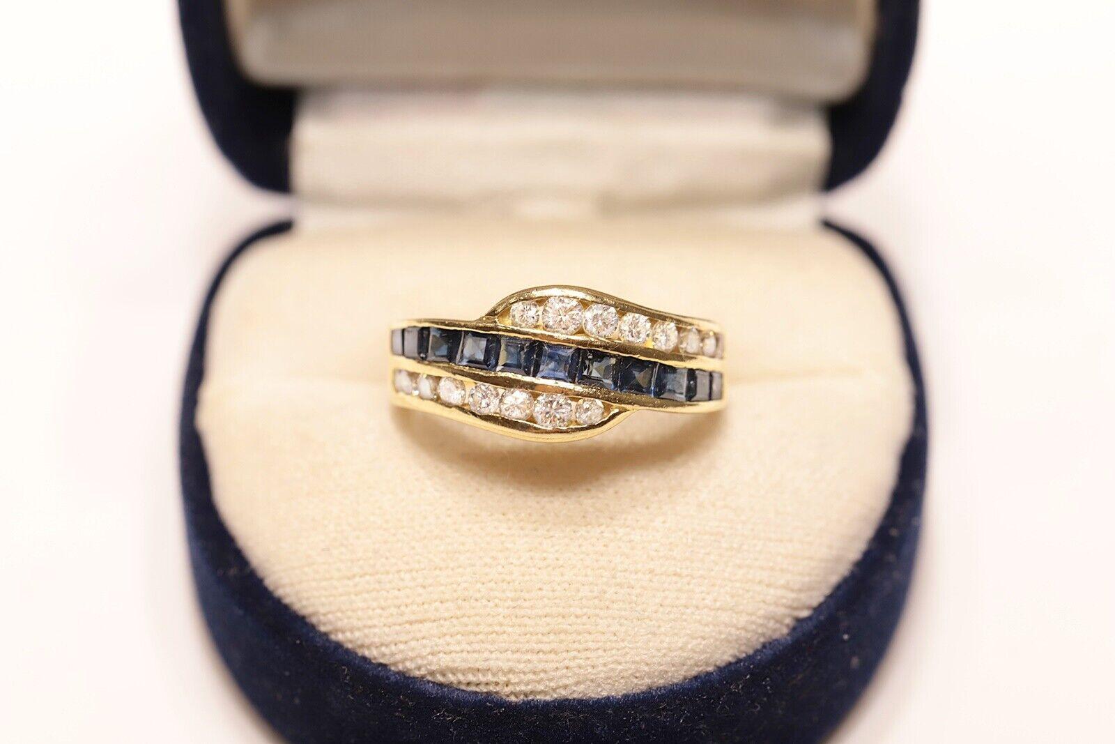 Vintage Circa 1980s 18k Gold Natural Diamond And Caliber Sapphire Ring  For Sale 3