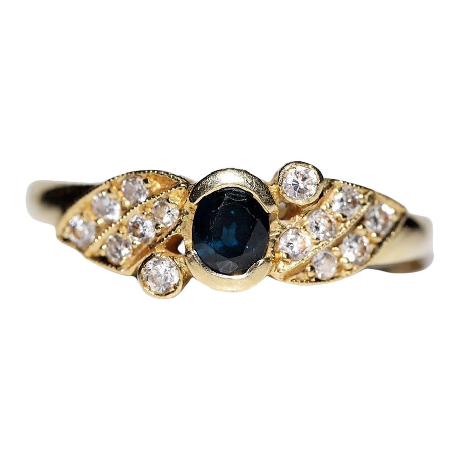Vintage Circa 1980er Jahre 18k Gold Natürlicher Diamant und Saphir Dekorierter Ring