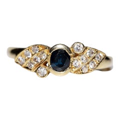 Vintage Circa 1980er Jahre 18k Gold Natürlicher Diamant und Saphir Dekorierter Ring