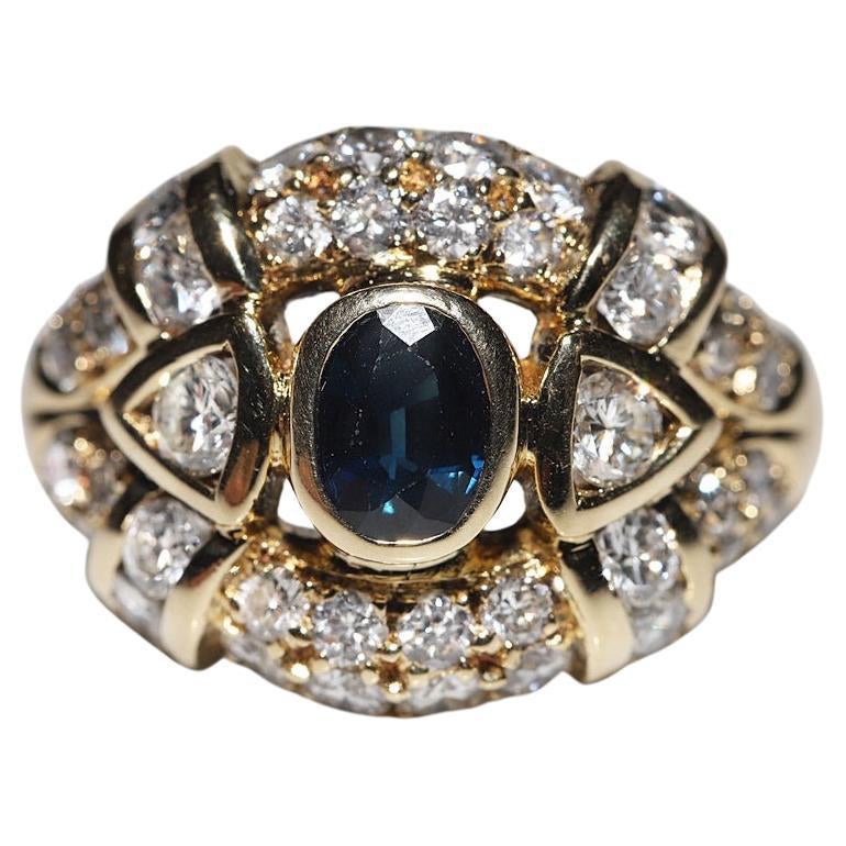 Vintage Circa 1980er Jahre 18k Gold Natürlicher Diamant und Saphir Dekorierter Ring