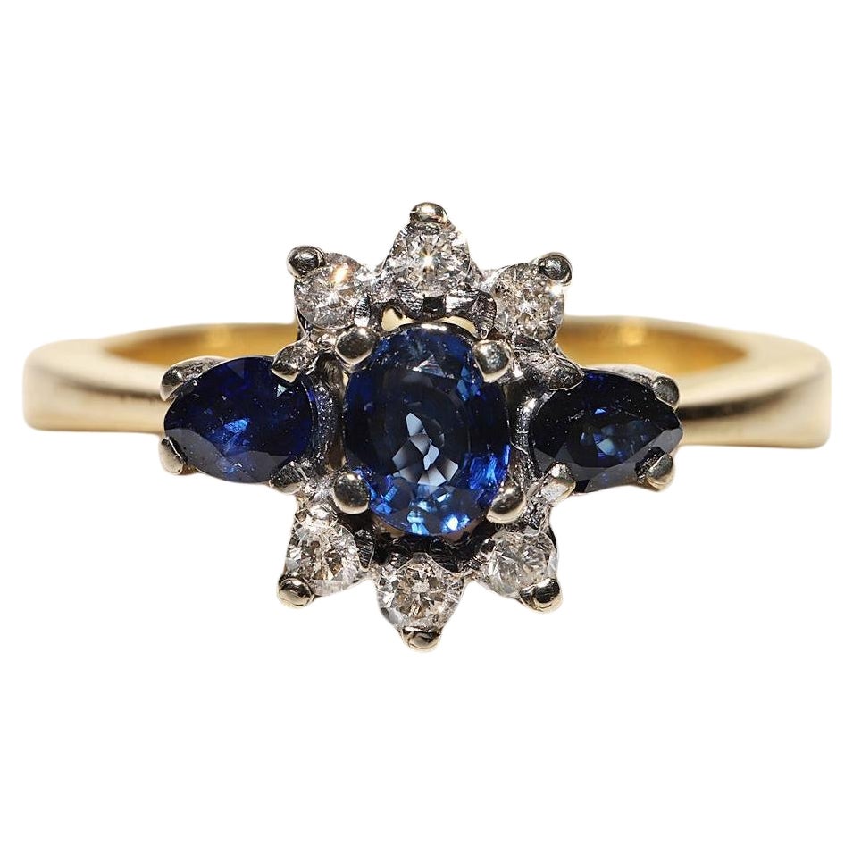 Anello decorato con diamanti naturali e zaffiri in oro 18 carati, vintage, circa anni 
80