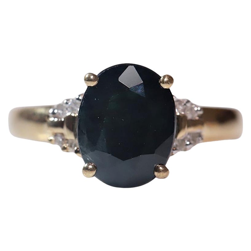 Anello decorato con diamanti naturali e zaffiri in oro 18 carati, vintage, circa anni 
80