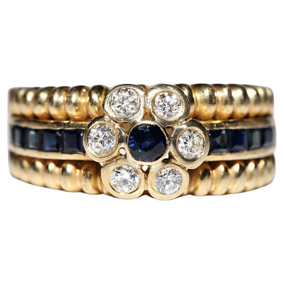 Vintage Circa 1980s 18k Gold Natural Diamond And Sapphire Decorated Ring