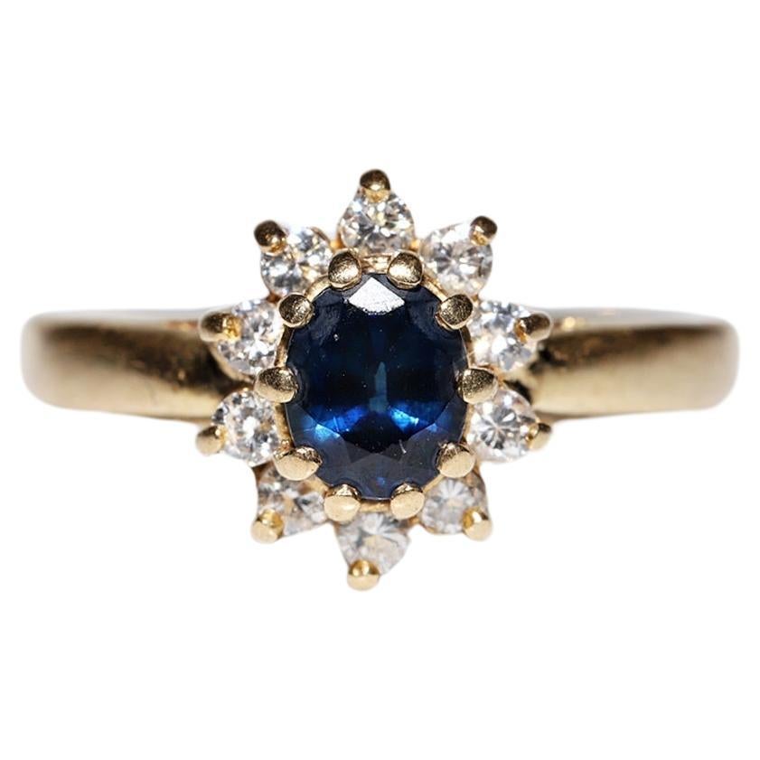 Vintage Circa 1980s 18k Gold Natural Diamond And Sapphire Decorated Ring  For Sale