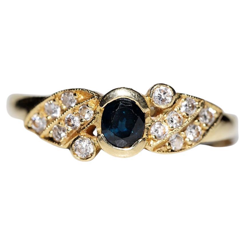 Vintage Circa 1980s 18k Gold Natural Diamond And Sapphire Decorated Ring