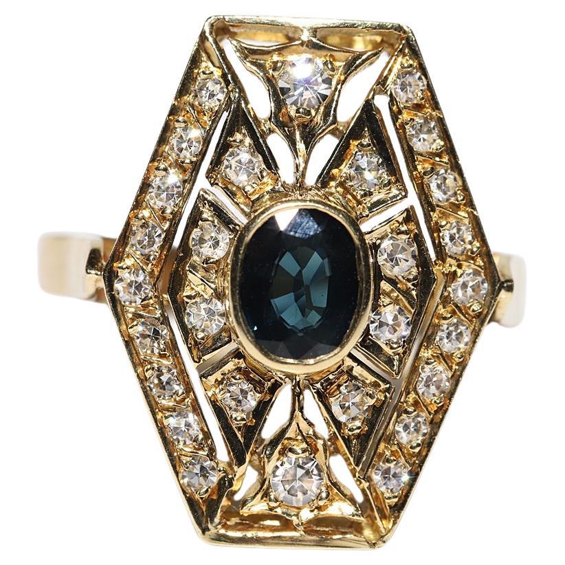 Vintage Circa 1980s 18k Gold Natural Diamond And Sapphire Decorated Ring