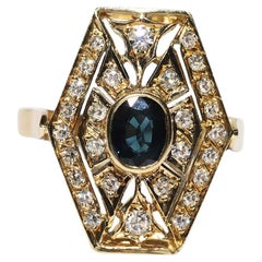 Vintage Circa 1980er Jahre 18k Gold Natürlicher Diamant und Saphir Dekorierter Ring