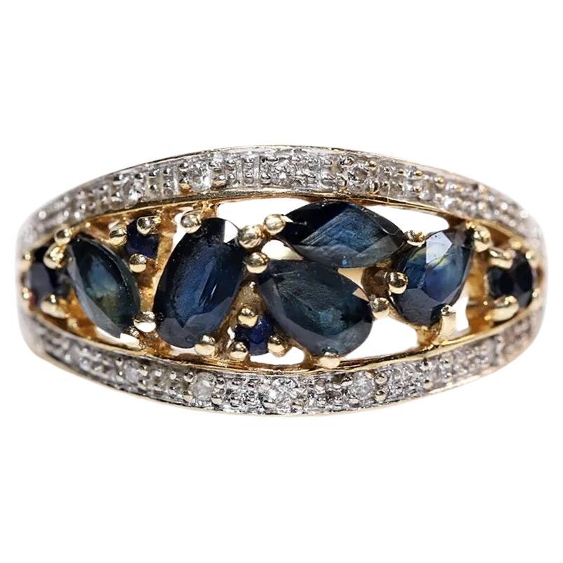 Vintage Circa 1980s 18k Gold Natural Diamond And Sapphire Decorated Ring  For Sale