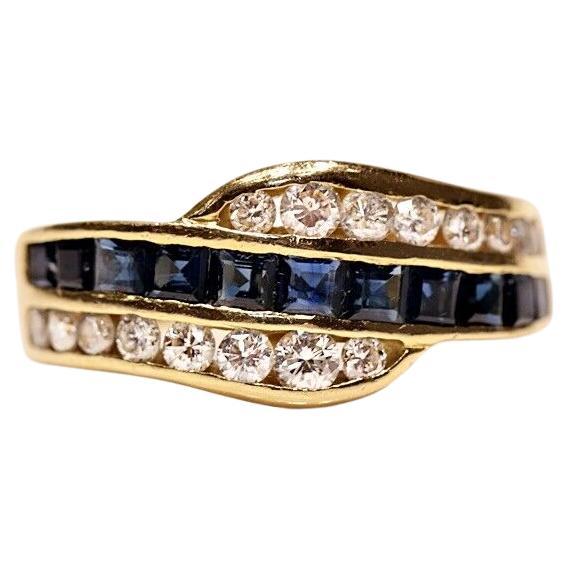 Vintage Circa 1980s 18k Gold Natural Diamond And Caliber Sapphire Ring  For Sale