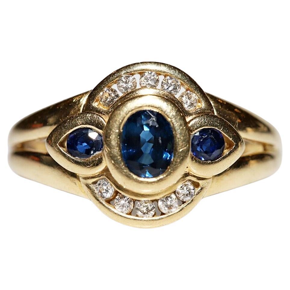 Vintage Circa 1980s 18k Gold Natural Diamond And Sapphire Decorated Ring For Sale
