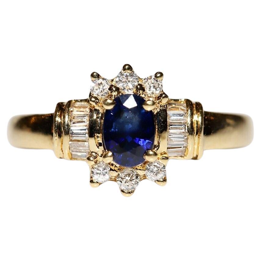 Vintage Circa 1980er Jahre 18k Gold Natürlicher Diamant und Saphir Dekorierter Ring im Angebot