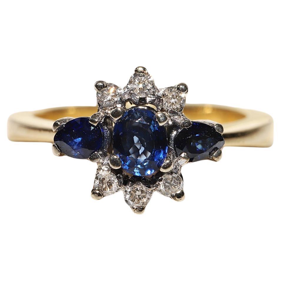 Vintage Circa 1980s 18k Gold Natural Diamond And Sapphire Decorated Ring
