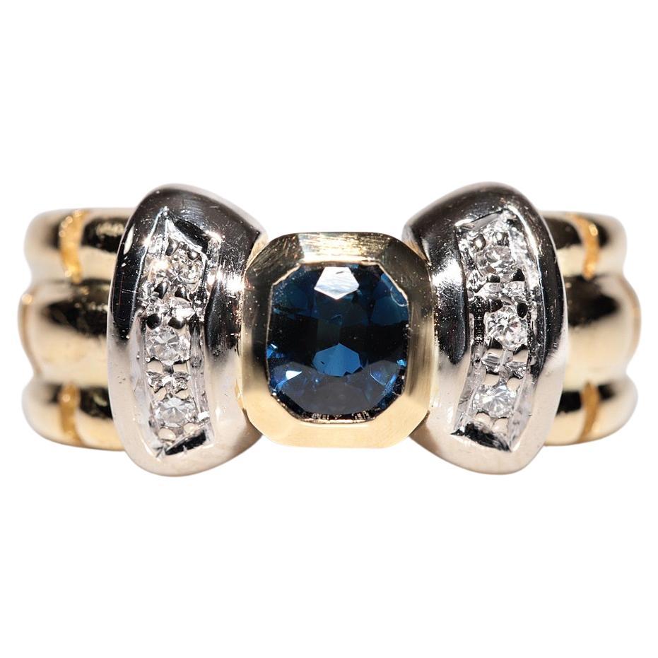 Vintage Circa 1980s 18k Gold Natural Diamond And Sapphire Decorated Ring