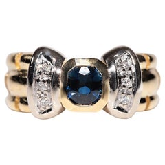 Vintage Circa 1980s 18k Gold Natural Diamond And Sapphire Decorated Ring