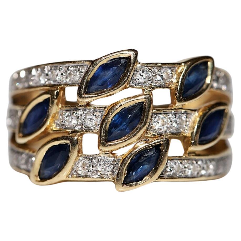 Vintage Circa 1980 Bague en or 18k décorée de diamants naturels et de saphirs