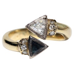 Vintage Circa 1980s 18k Gold Natural Diamond And Sapphire Decorated Ring