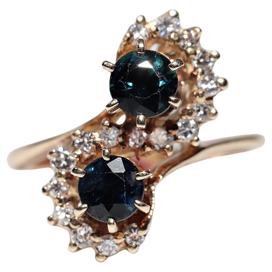 Anello decorato con diamanti naturali e zaffiri in oro 18 carati, vintage, circa anni
80