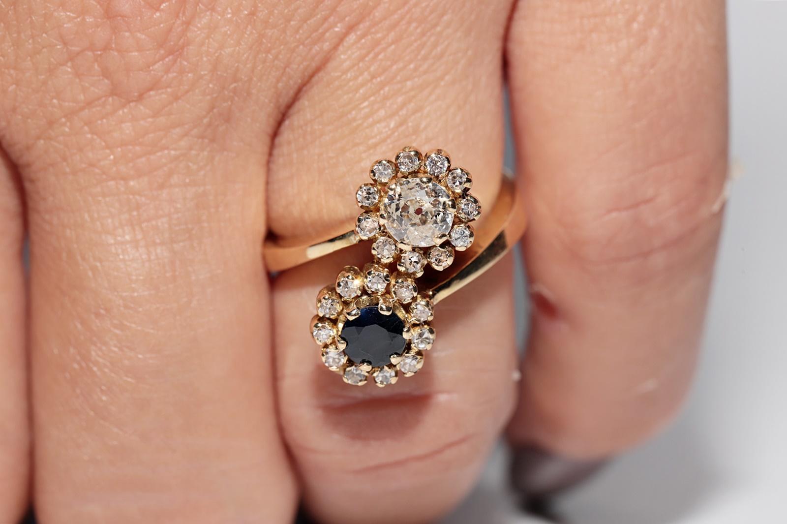 Vintage Circa 1980er Jahre 18k Gold Natürlicher Diamant und Saphir Dekorierter starker Ring im Angebot 9