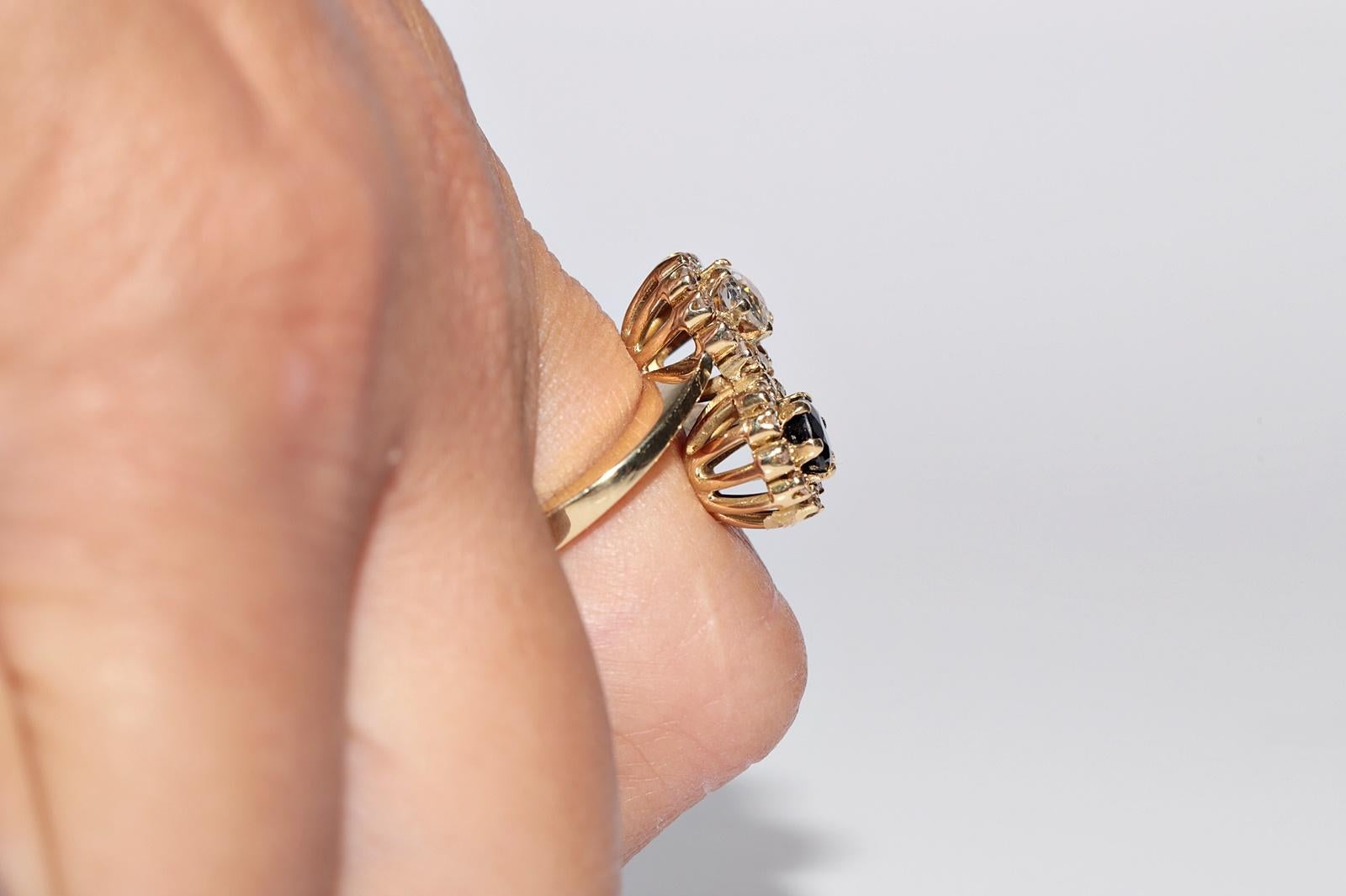 Vintage Circa 1980er Jahre 18k Gold Natürlicher Diamant und Saphir Dekorierter starker Ring im Angebot 10