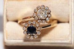 Vintage Circa 1980s 18k Gold Natural Diamond And Sapphire Decorated Strong Ring