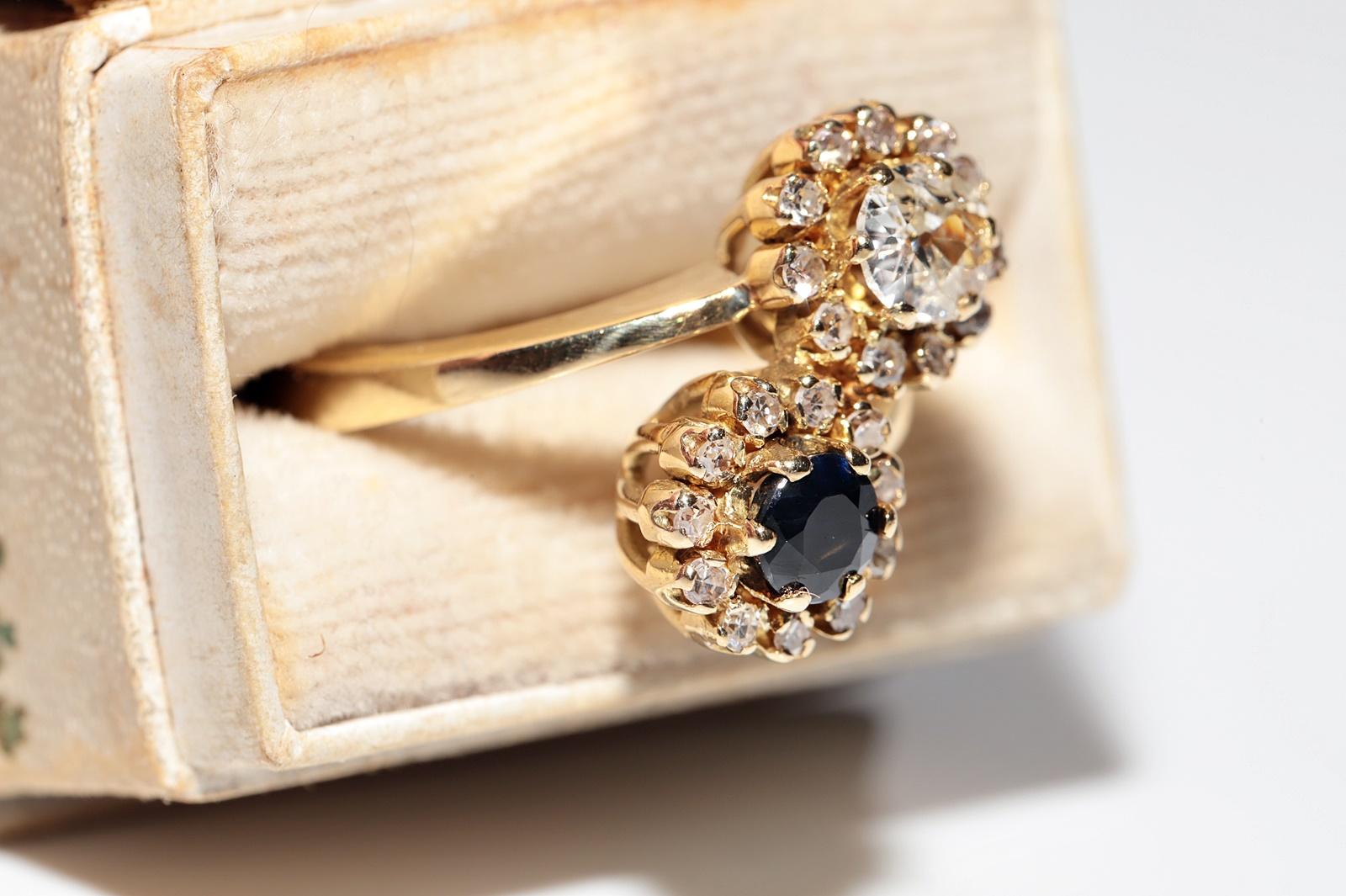 Vintage Circa 1980er Jahre 18k Gold Natürlicher Diamant und Saphir Dekorierter starker Ring (Retro) im Angebot