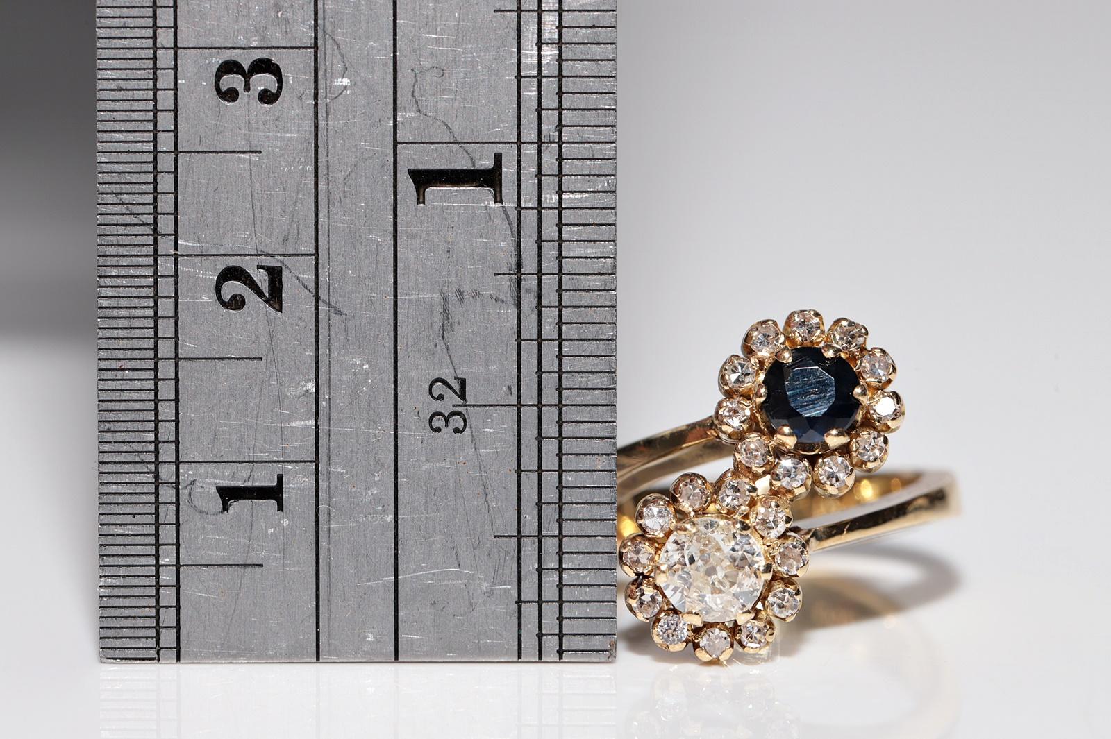Vintage Circa 1980er Jahre 18k Gold Natürlicher Diamant und Saphir Dekorierter starker Ring im Zustand „Gut“ im Angebot in Fatih/İstanbul, 34