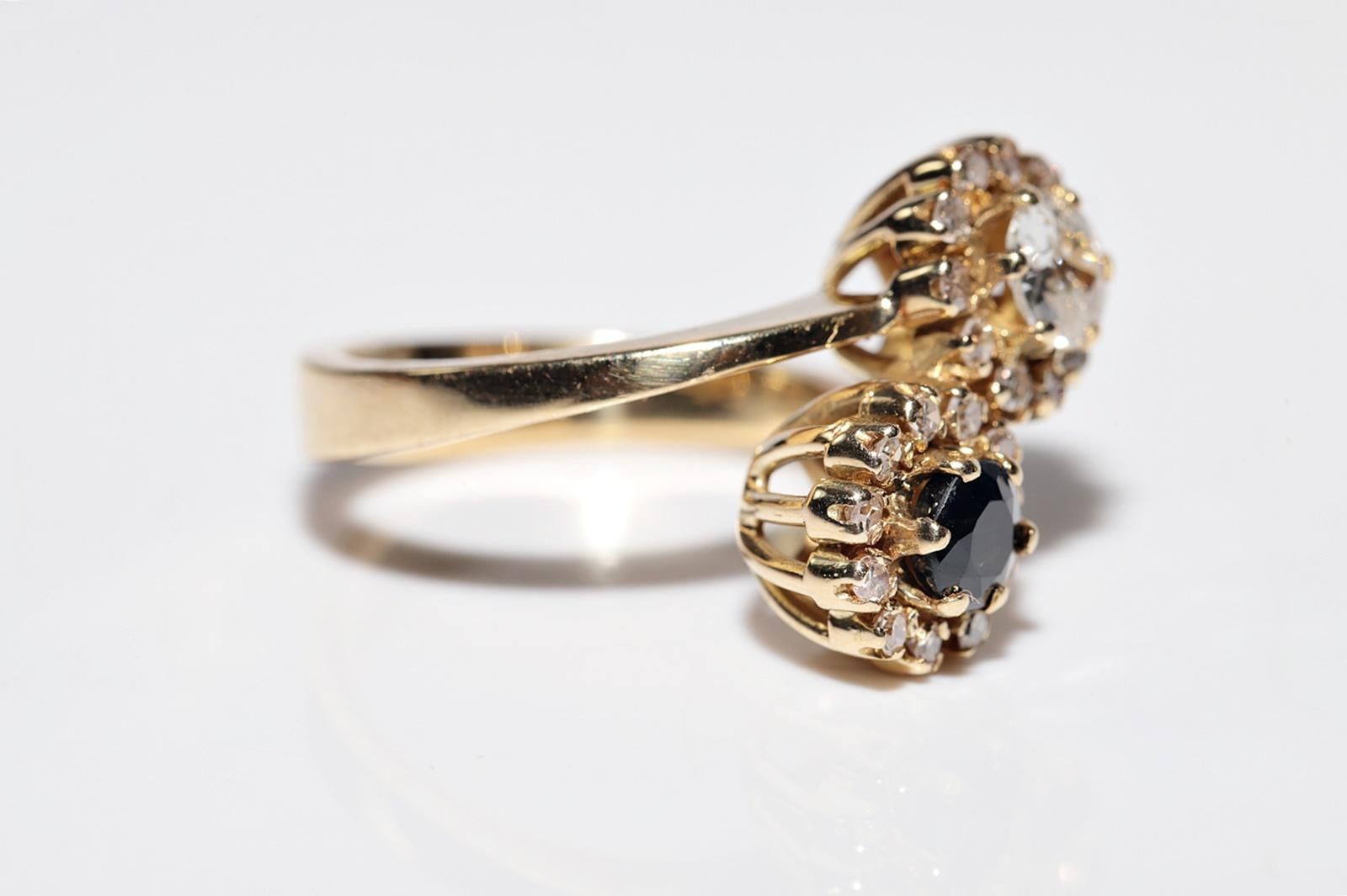 Vintage Circa 1980er Jahre 18k Gold Natürlicher Diamant und Saphir Dekorierter starker Ring Damen im Angebot