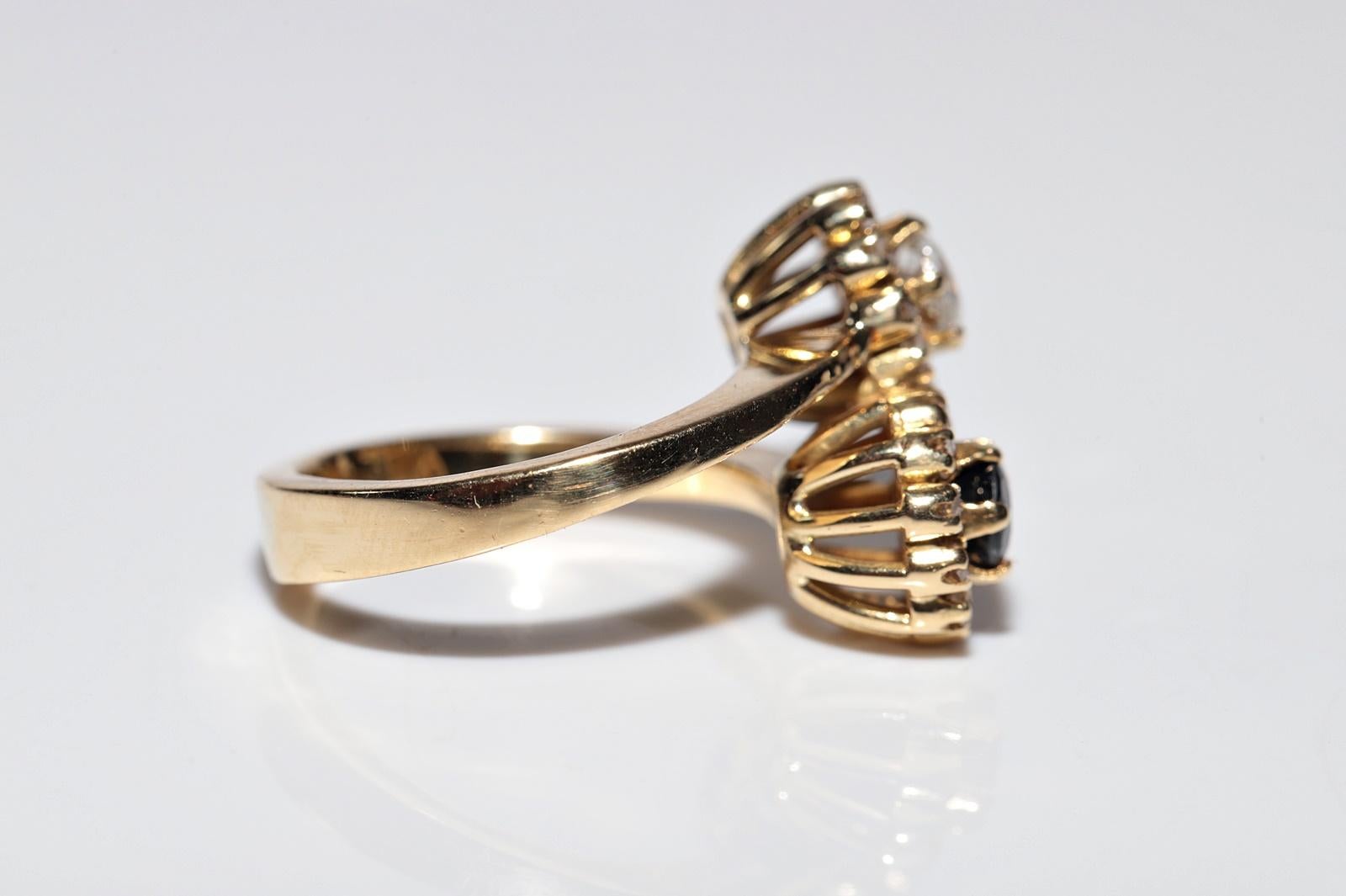 Vintage Circa 1980er Jahre 18k Gold Natürlicher Diamant und Saphir Dekorierter starker Ring im Angebot 1